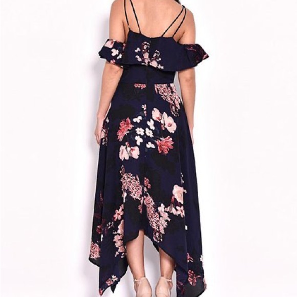 AX Paris | Navy Floral Cutout Handkerchief Dress - Picture 2 of 6